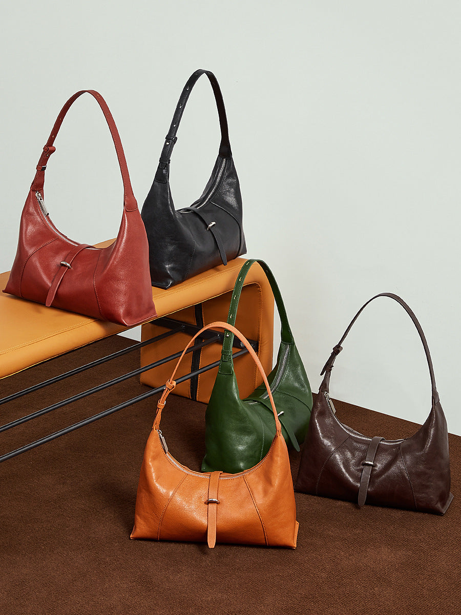 Women's Tanning Leather Niche Retro Dumpling Genuine Women's Shoulder Bag