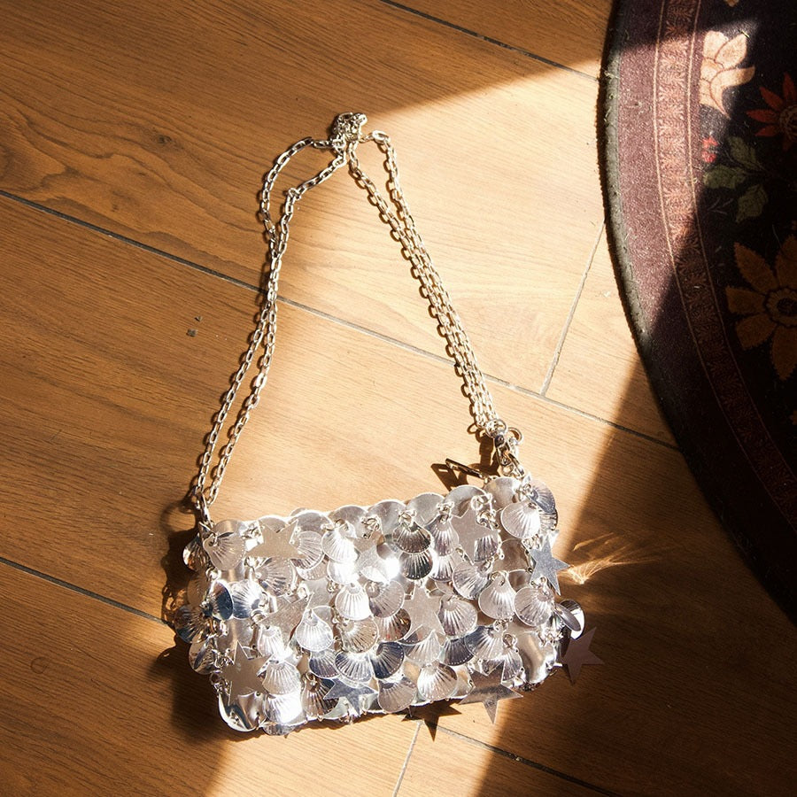 Shiny Sequins Shell Hand-woven Texture Temperament Hot Bags