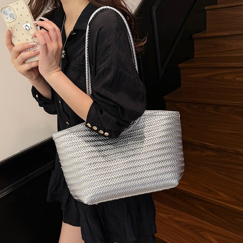 Women's Large Capacity Commuter Woven Summer Vegetable Women's Messenger Bag