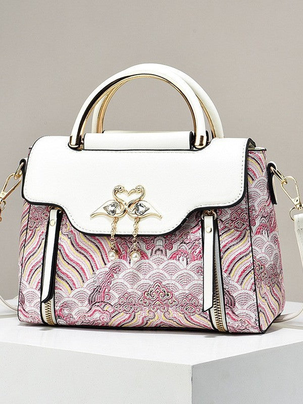 Women's Embroidery Contrast Color Portable Niche Large Bags