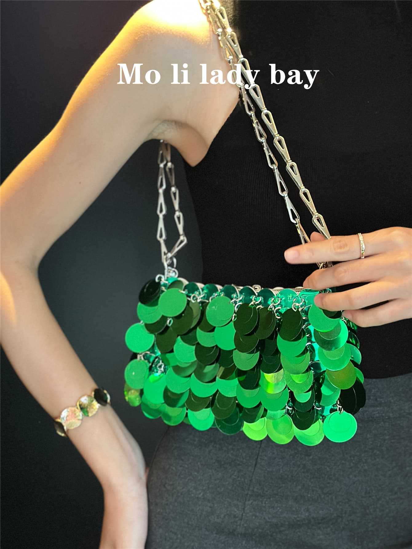 Women's Shiny Hand-woven Sequin Mobile Long Strap Women's Shoulder Bag