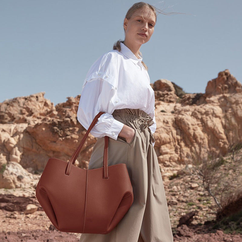 Women's High Version Leather Large Capacity Shopping Tote Bag