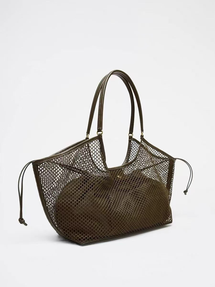 Women's Large Capacity Beach Hollow Mesh Vacation Women's Shoulder Bag