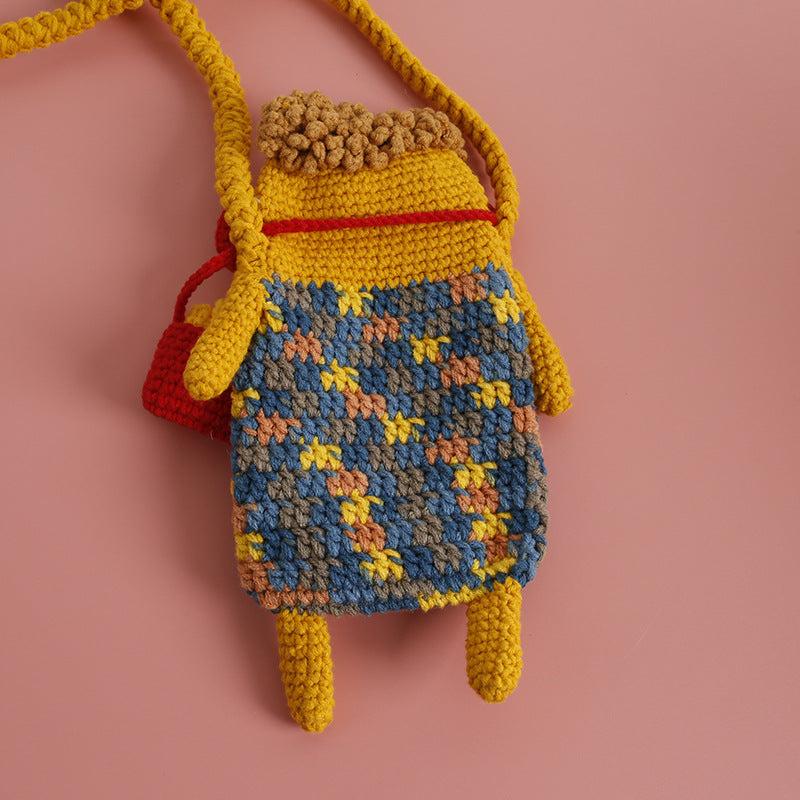 Women's Weaving Sausage Mouth Ugly Cute Wool Crocheted Cartoon Mobile Phone Bag