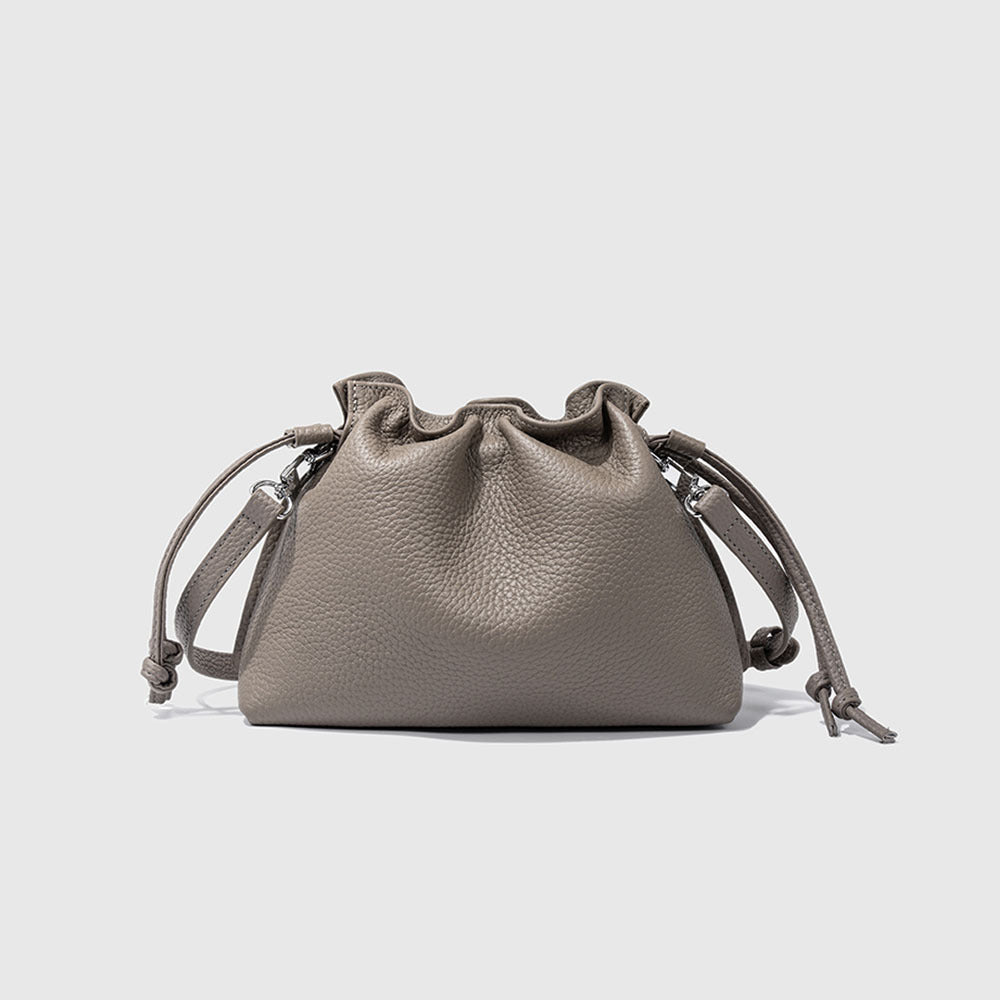 Leather Drawstring First Layer Cowhide Pleated Women's Messenger Bag