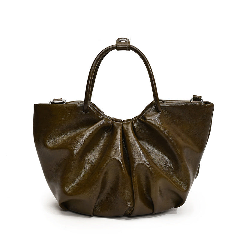 French Pleated Cloud Fashion Soft Leather Portable Vegetable Bags