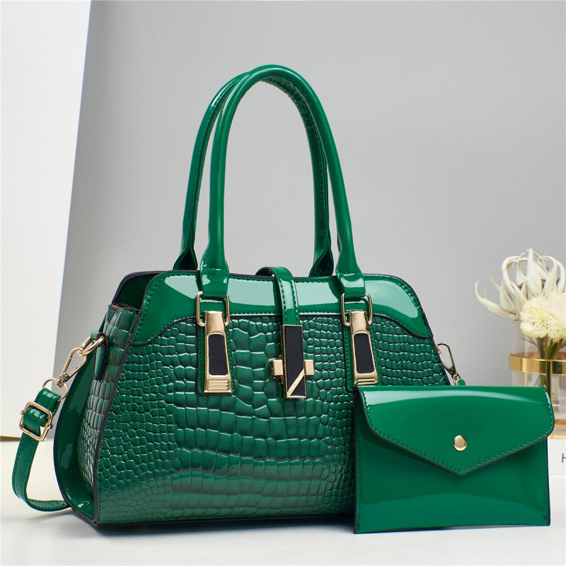 Women's Platinum Shining Leather Mother Crocodile Pattern Women's Backpack