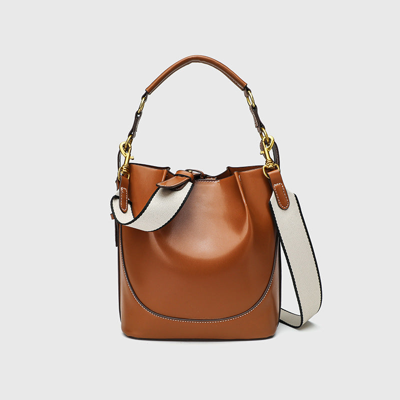 Women's Z Large Capacity Brown Drawstring Portable Cross Bucket Bag