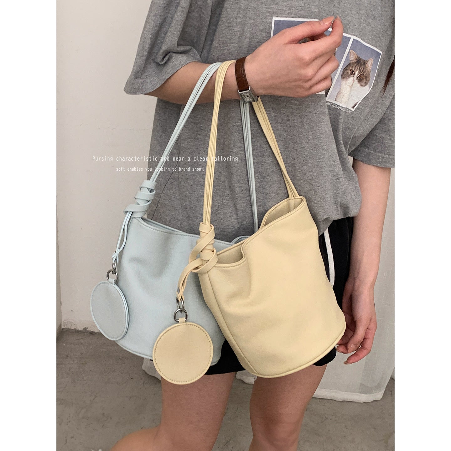 Women's Korean Style Fashionable High-grade Underarm Soft Bucket Bags
