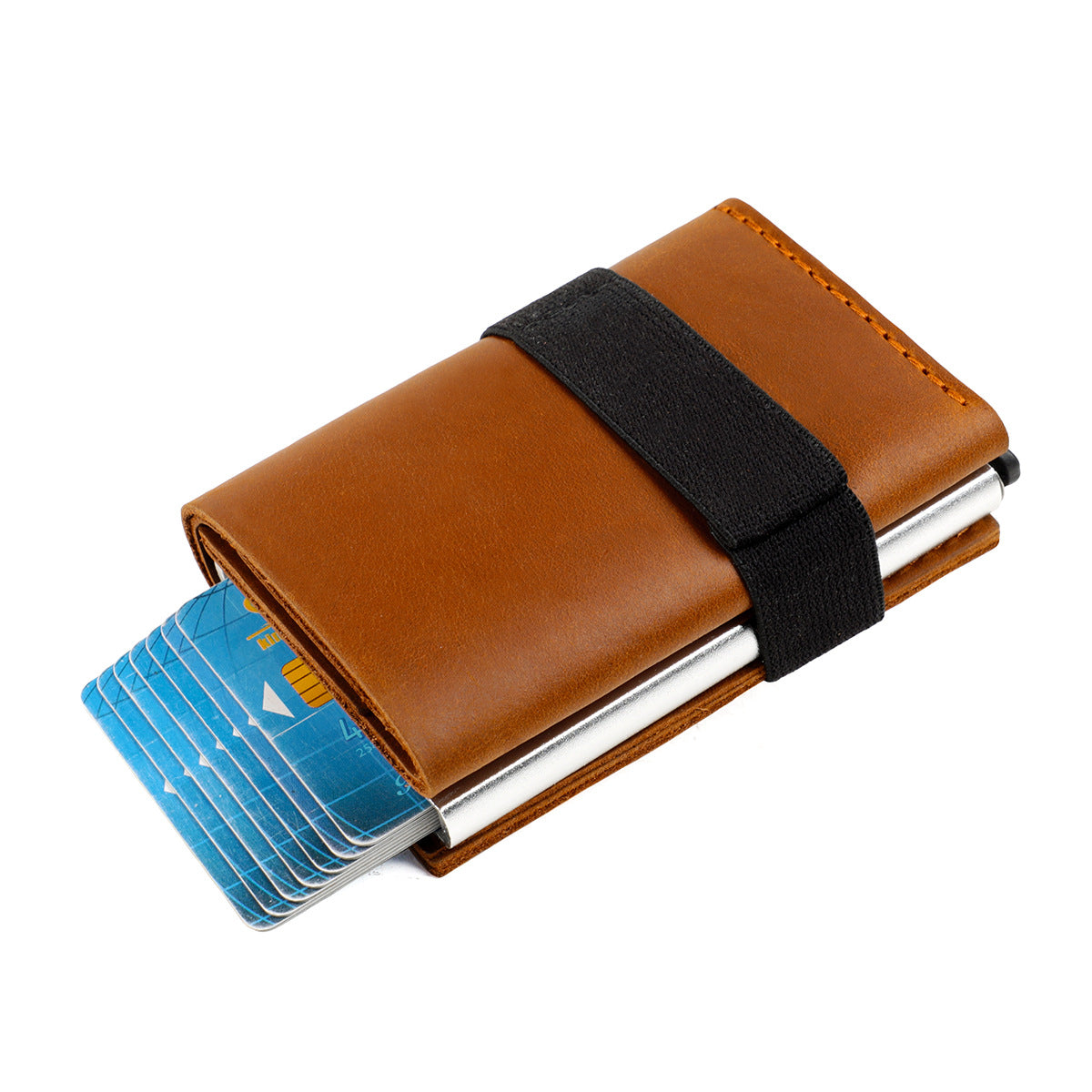 Horse Leather Swiping Aluminum Box Elastic Band Manual Pop-up Cover Handbags