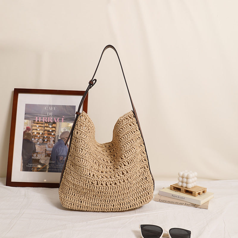Women's Large Capacity Straw Idle Style Hollow Out Woven Women's Shoulder Bag