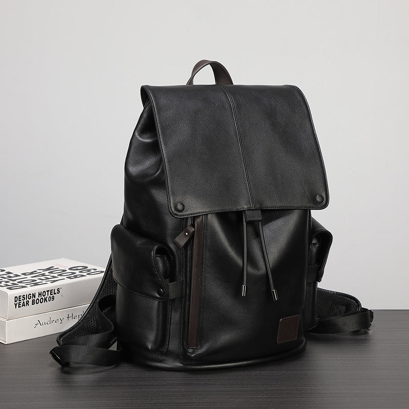 Men's First Layer Cowhide Large Capacity Fashion Leisure Backpack