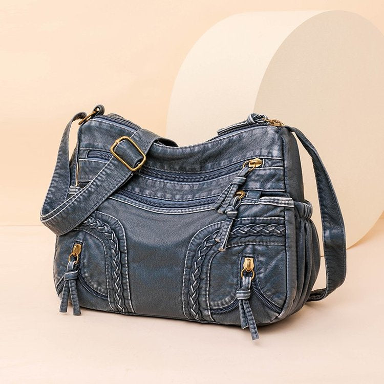 Women's Washed Leather Vintage Versatile Large Capacity Soft Women's Shoulder Bag