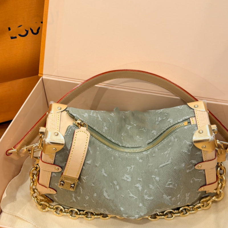 Women's Trendy Denim Soft Box Ingot Fashion Large Shoulder Bags