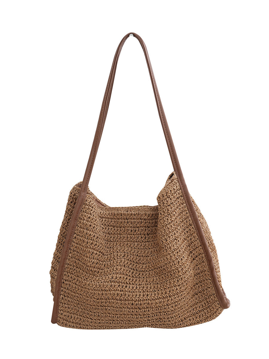Women's French Style Large Capacity Straw Niche Solid Color Woven Vacation Women's Shoulder Bag