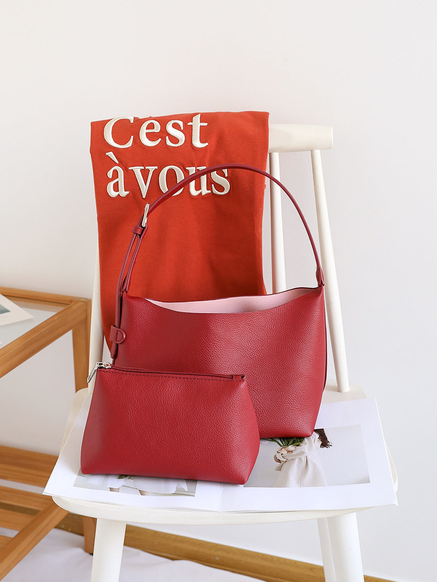 Women's Leather Underarm Niche Commuter Lychee Pattern Bags