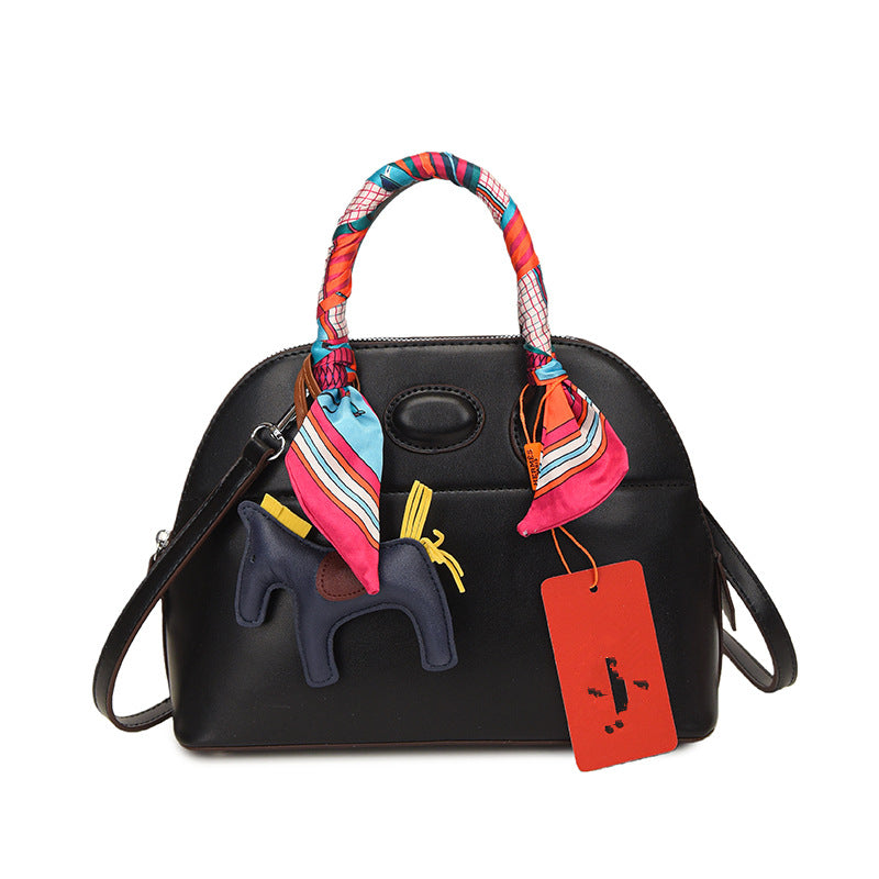 Women's Shell Cowhide Bowling Portable Zippered Women's Handbag