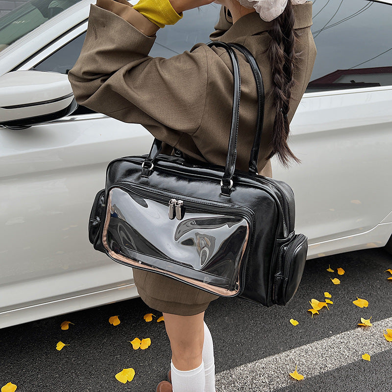 Two-dimensional College Style Transparent Cartoon Trendy Women's Shoulder Bag