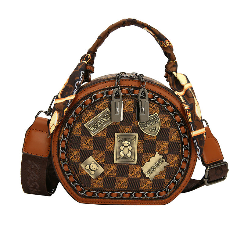 Women's Retro Textured Round Cake Spring Fashion Badge Women's Messenger Bag
