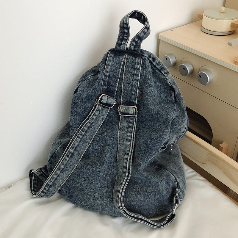 Retro Trendy Denim Large Capacity Female Korean Leisure Backpack