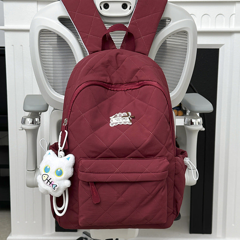 Soft Sticky White Pinch Cotton Rhombus Cute Leisure Backpack