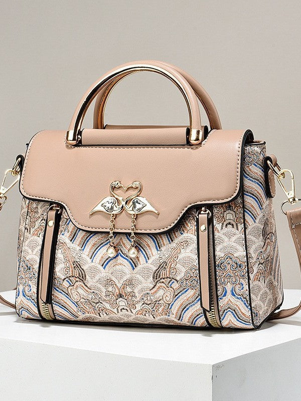 Women's Embroidery Contrast Color Portable Niche Large Bags
