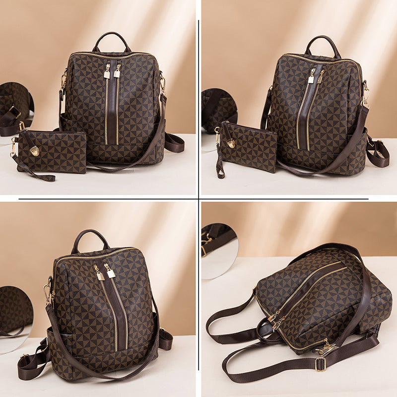Women's Korean Double Zipper Versatile Large Capacity Vintage Backpacks