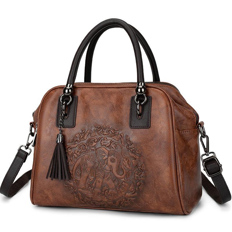 Women's Retro Ethnic Points Versatile Boston Textured Women's Messenger Bag