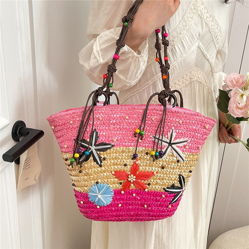 Women's Knitted Hand-woven Flower Beach Holiday Shell Women's Shoulder Bag