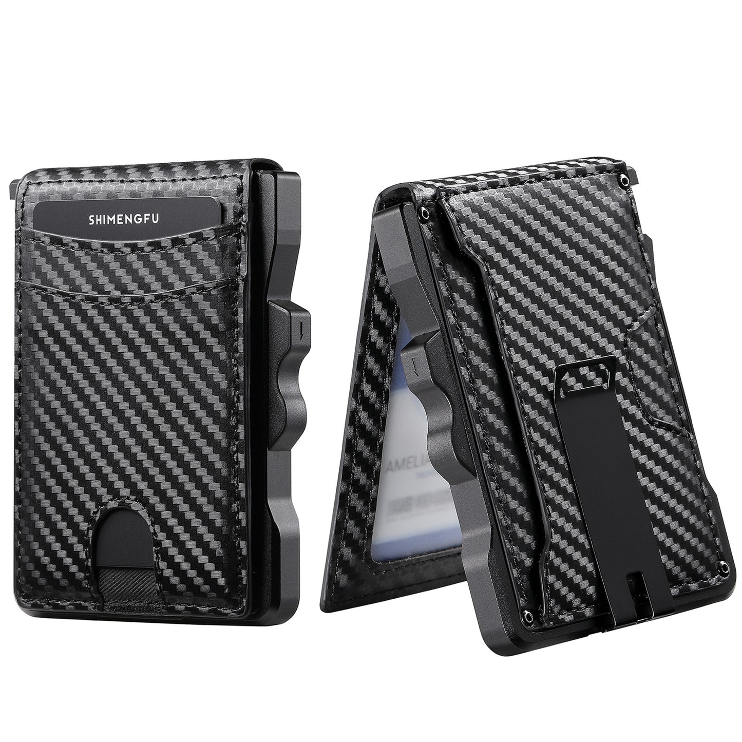 Men's Automatic Metal Advanced Folding Leather Carbon Card Pack Card Sleeve