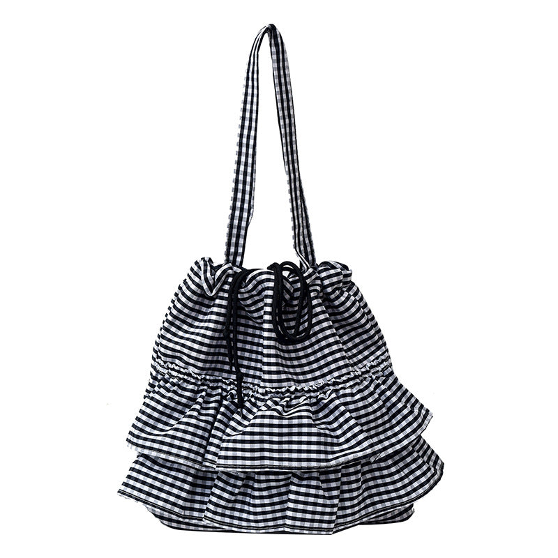 Women's Trendy Plaid Korean Style Fashion Large Capacity Canvas Tote Bags