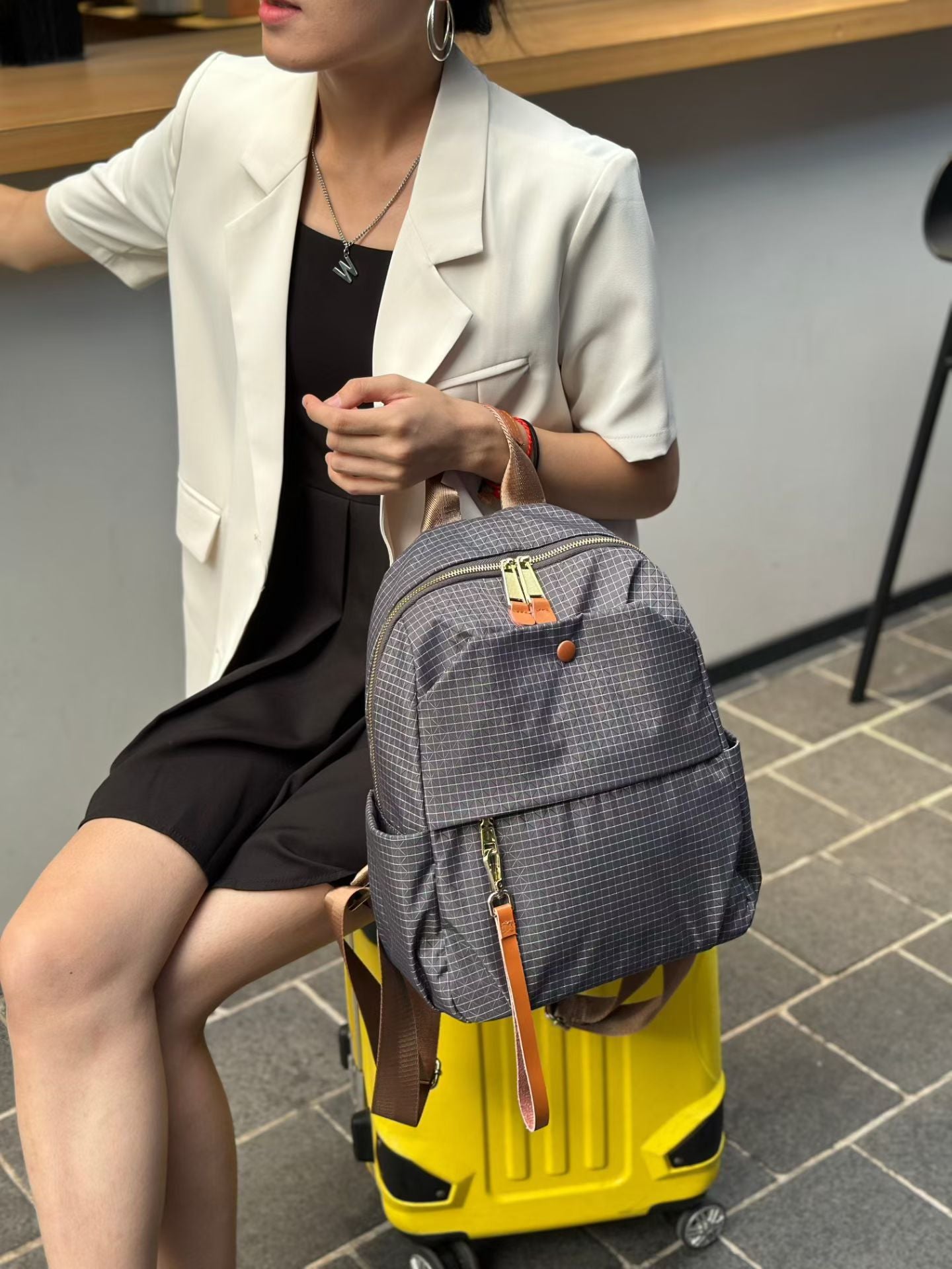 Women's Lightweight Waterproof Plaid Nylon Simple Minority Women's Backpack