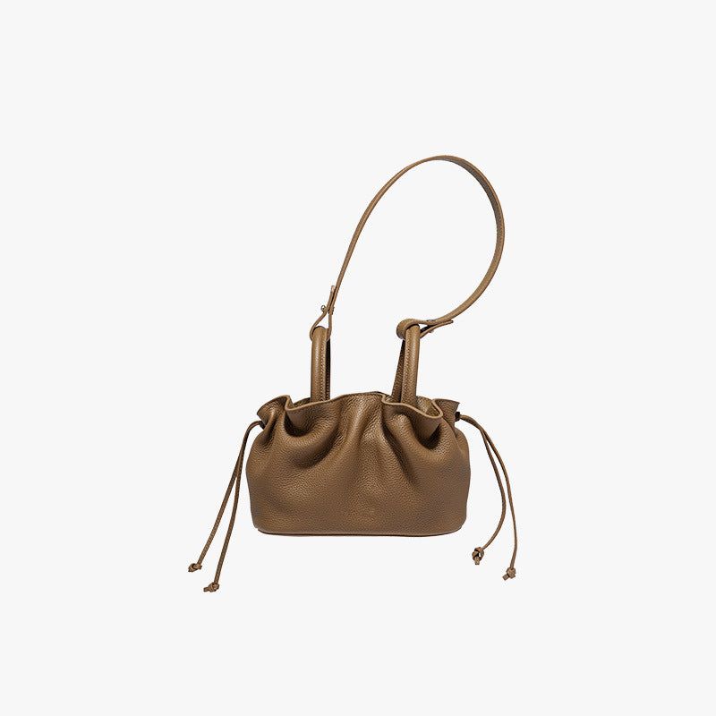 Women's Streamline Series Pleated Underarm Leather Bucket Bag
