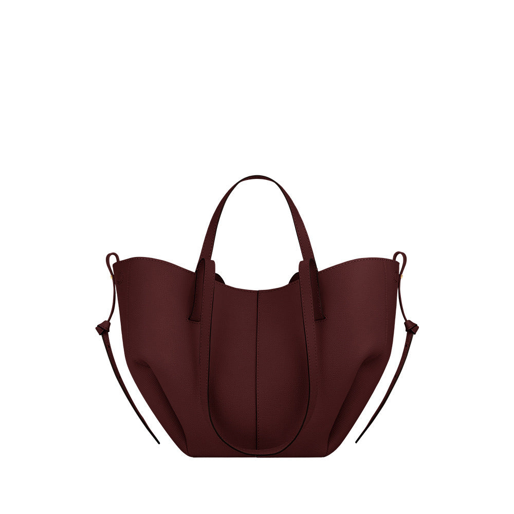 Women's French Wings Style Cowhide Large Capacity Totes Pleated Portable Bags