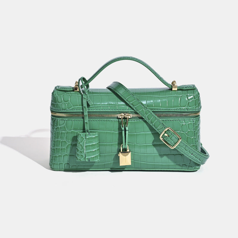 Women's Genuine Leather First Layer Cowhide Crocodile Pattern Lunch Box Fashion Shoulder Bags