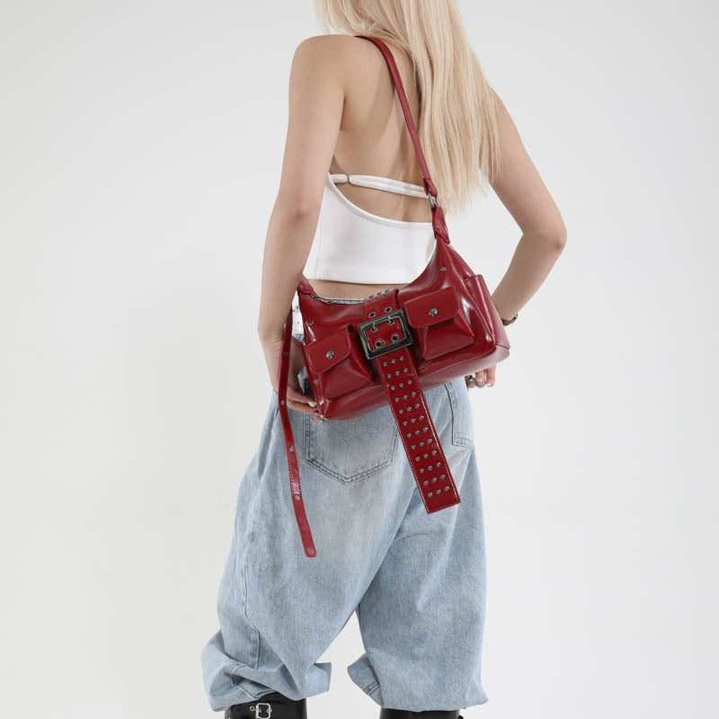 Designer Punk Hot Rivet Fashion Motorcycle Underarm Bag