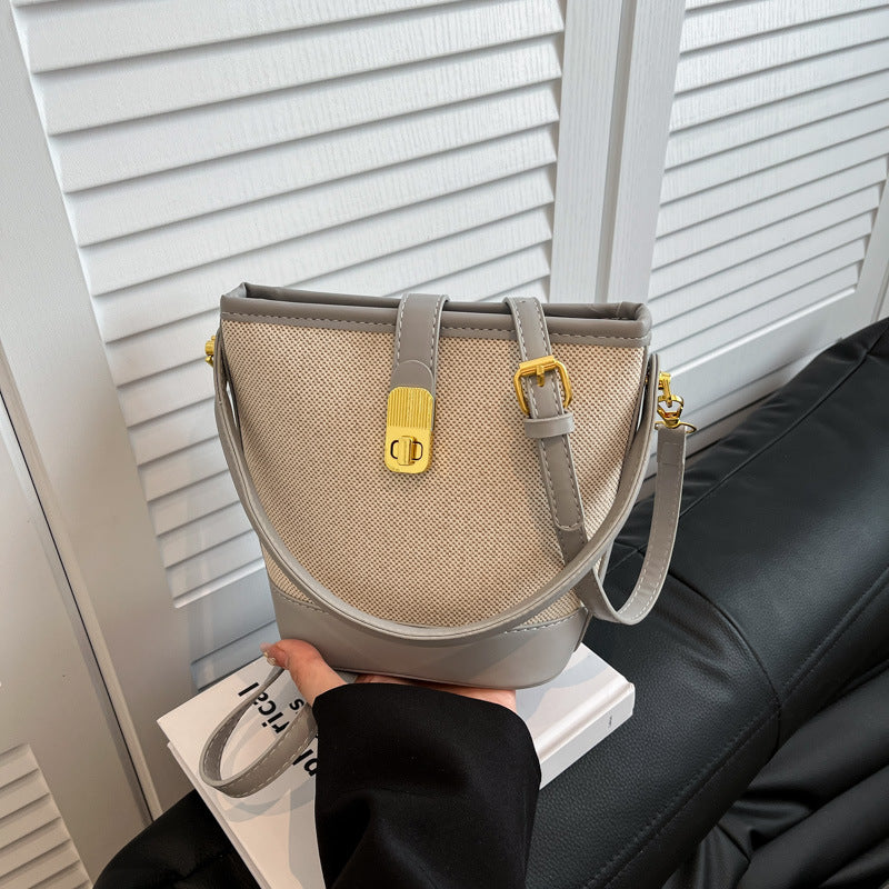 Women's Niche Retro High-grade Versatile Stitching Bucket Bag