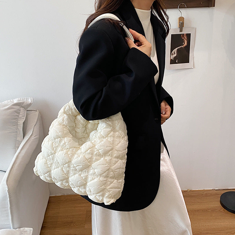 Women's Capacity Totes Niche Pleated Cloud Puff Rhombus Shoulder Bags