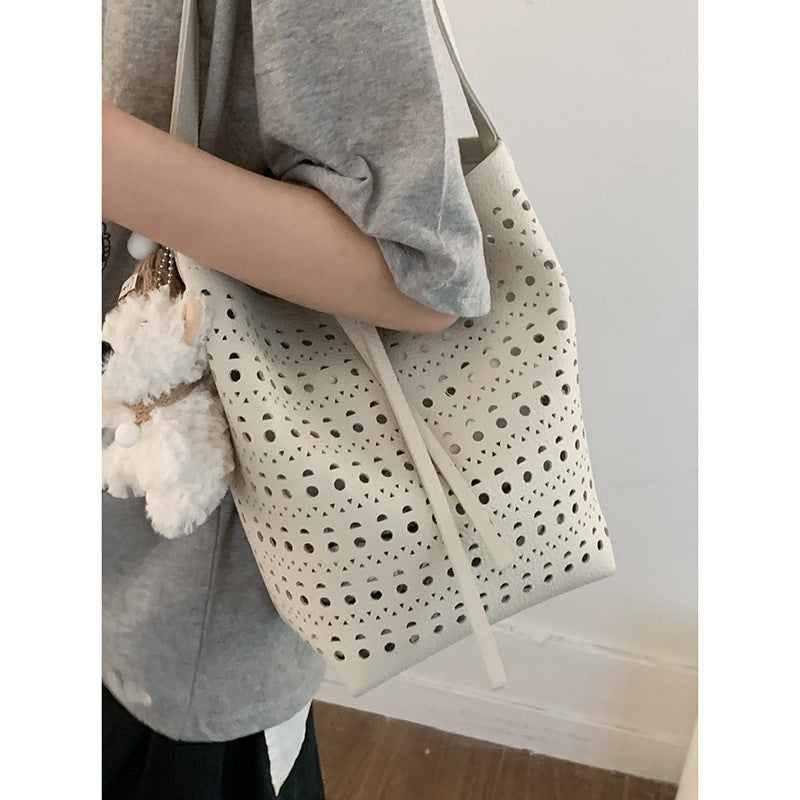 Women's Summer Fashion Underarm Simple Hollow Large Bucket Bags
