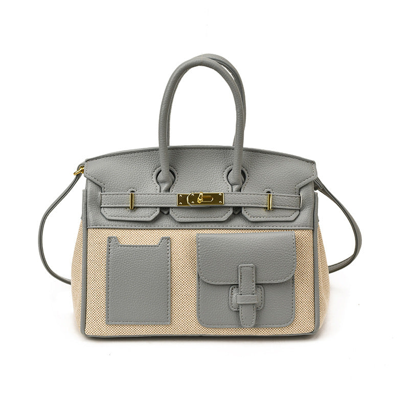 Platinum Canvas Stitching Leather Large Capacity Portable Women's Messenger Bag