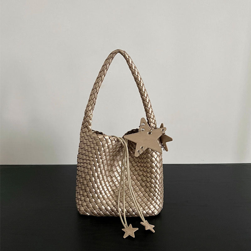 Women's Gun Champagne Woven Large Capacity High-grade Women's Shoulder Bag
