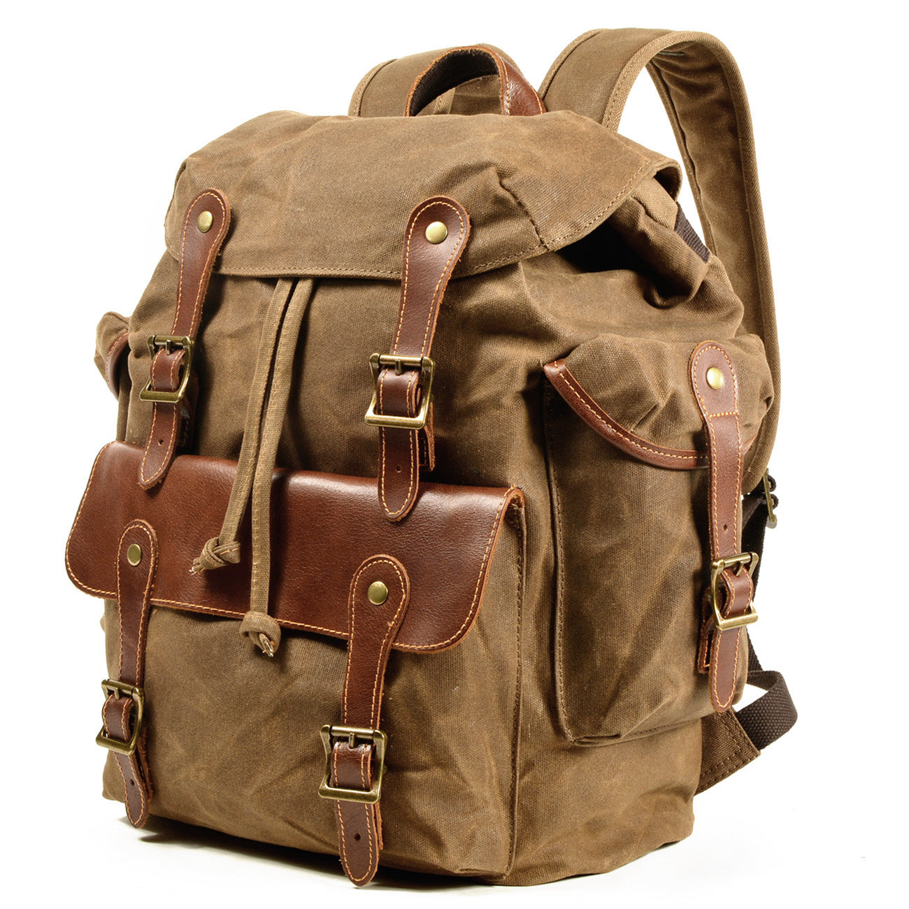 Men's Retro Canvas Leather Drawstring Quilted Large Capacity Backpacks