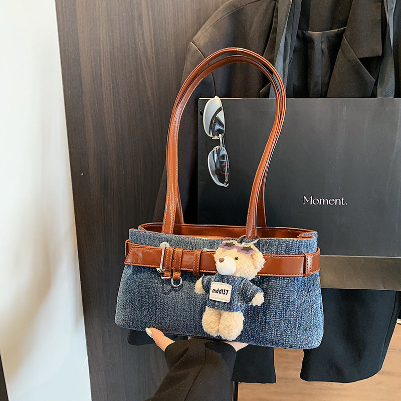 Women's Contrast Color Denim Personal Korean Style Design High Sense Niche Shoulder Bags