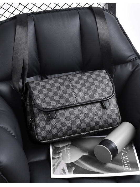 Men's Check Pattern Unisex Multifunctional Soft Leather Bags