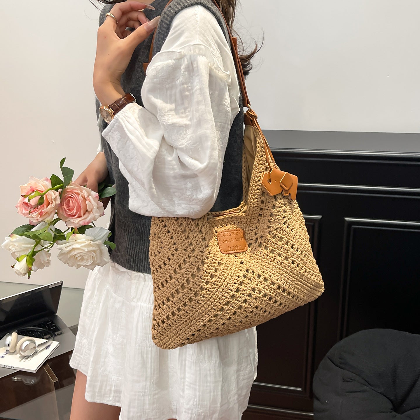 Spring Idle Style Woven Leisure Vacation Underarm Large Bags