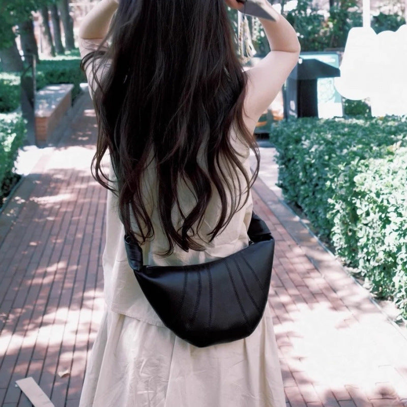 Women's Layer Cowhide Croissant Korean Style Design Women's Messenger Bag