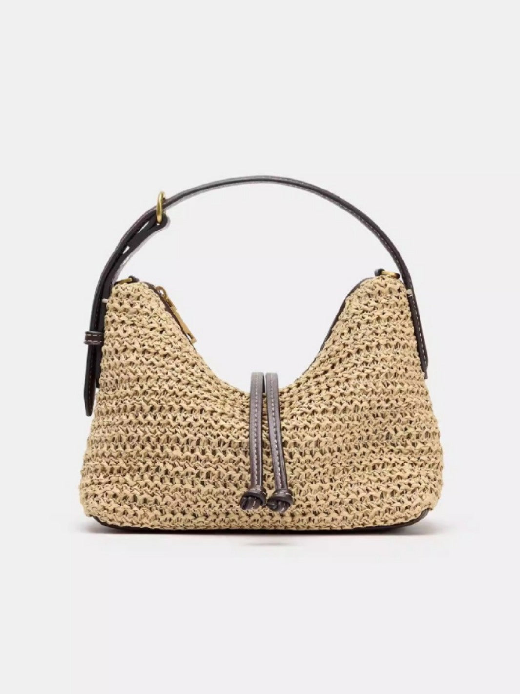 Home Mini Woven Drawstring Female Zip Underarm Bag