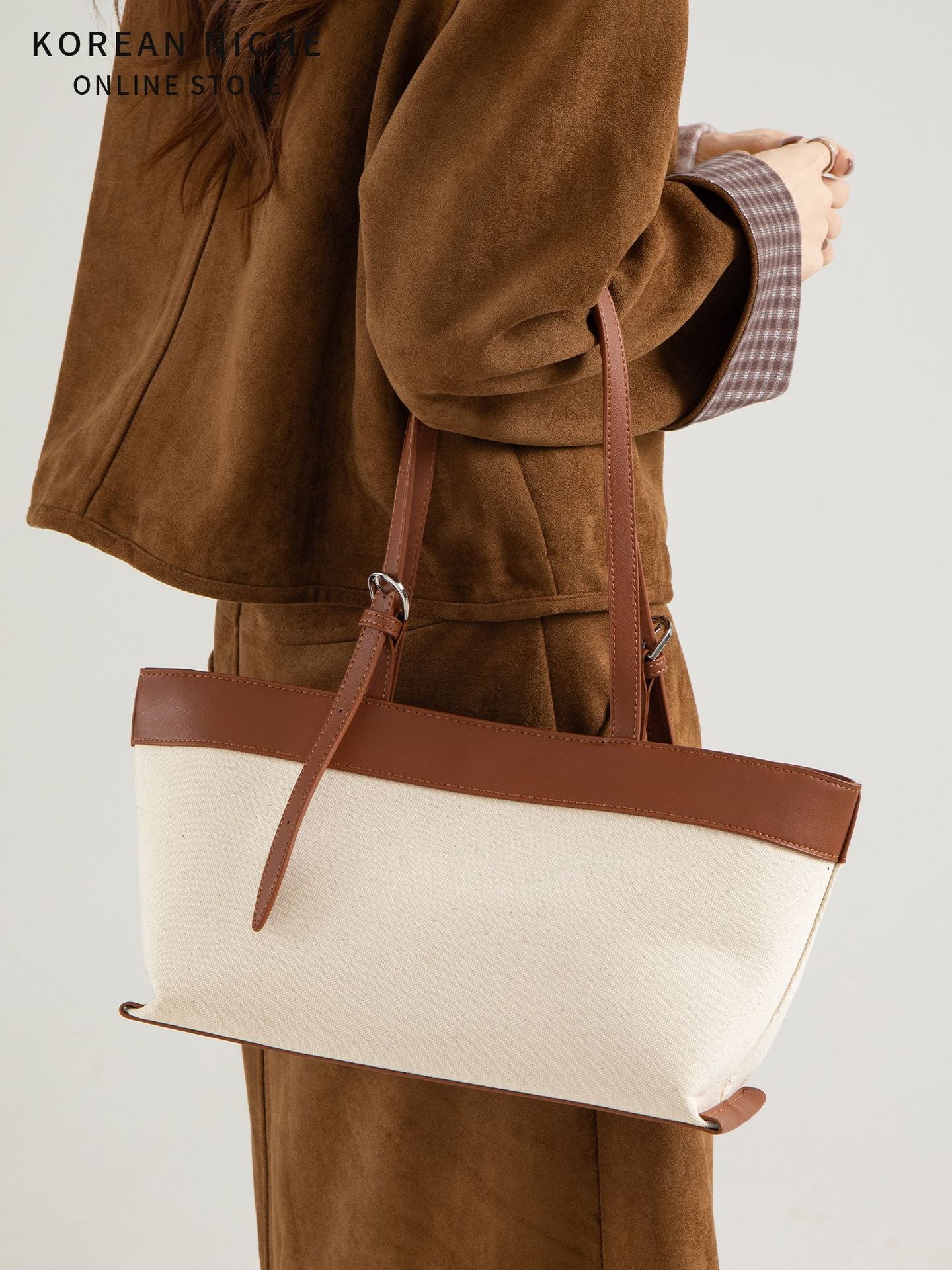 Women's Spring Canvas Stitching Design Korean Large Capacity Daily Commuter Tote Bags
