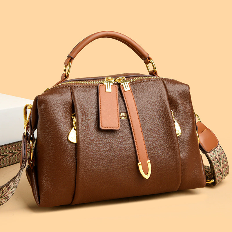 Women's Pure Leather Contrast Color Soft Fashion Women's Messenger Bag