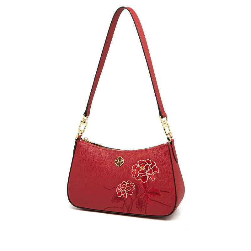 Ly Listed Leather National Style Printed White Collar Shoulder Bags